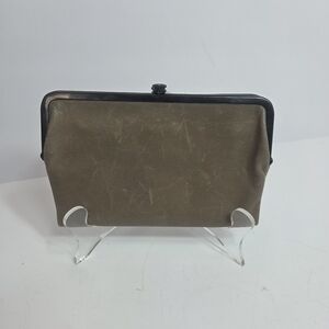hobo grey distressed lauren wallet folded kiss lock dual sided rfid